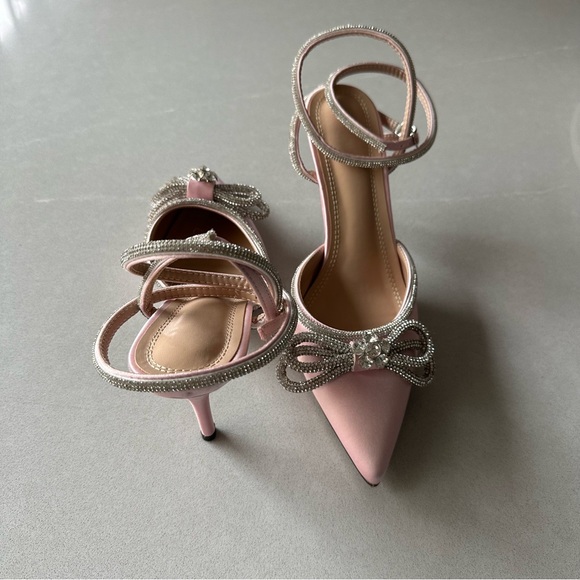 Light Pink Satin & Rhinestones Heels with Ankle Strap - Size 39 (US 8.5) - Picture 2 of 4